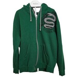 Harry Potter Slytherin Hoodie Zip Up Green Spellout Snake Crest L Men's Jacket